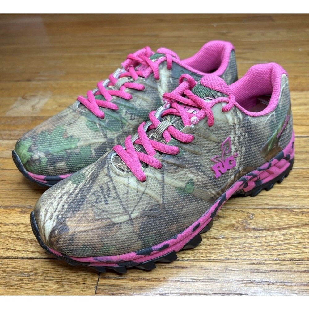 Real Tree Girl Trail Shoes Women’s Size 10 Green Pink Camo Hunting Fishing Hike